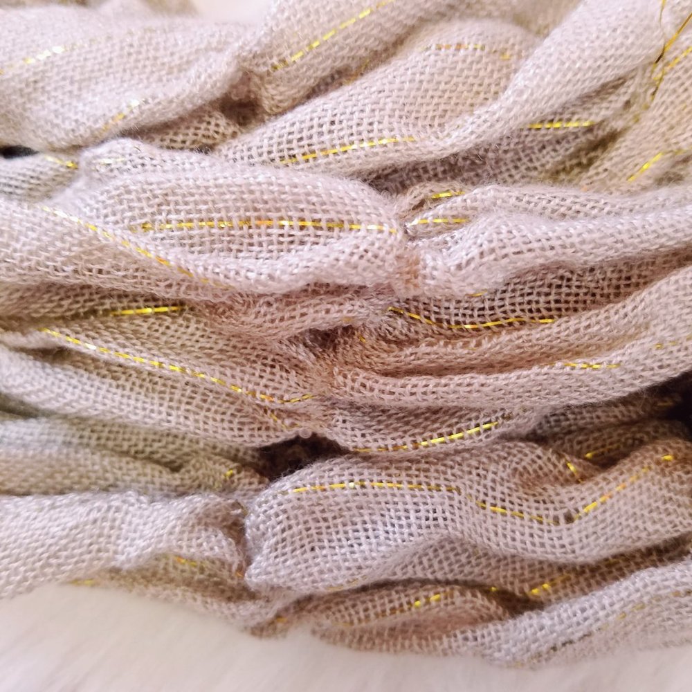 Tan & Gold Ruched Infinity Scarf - Picture 2 of 8